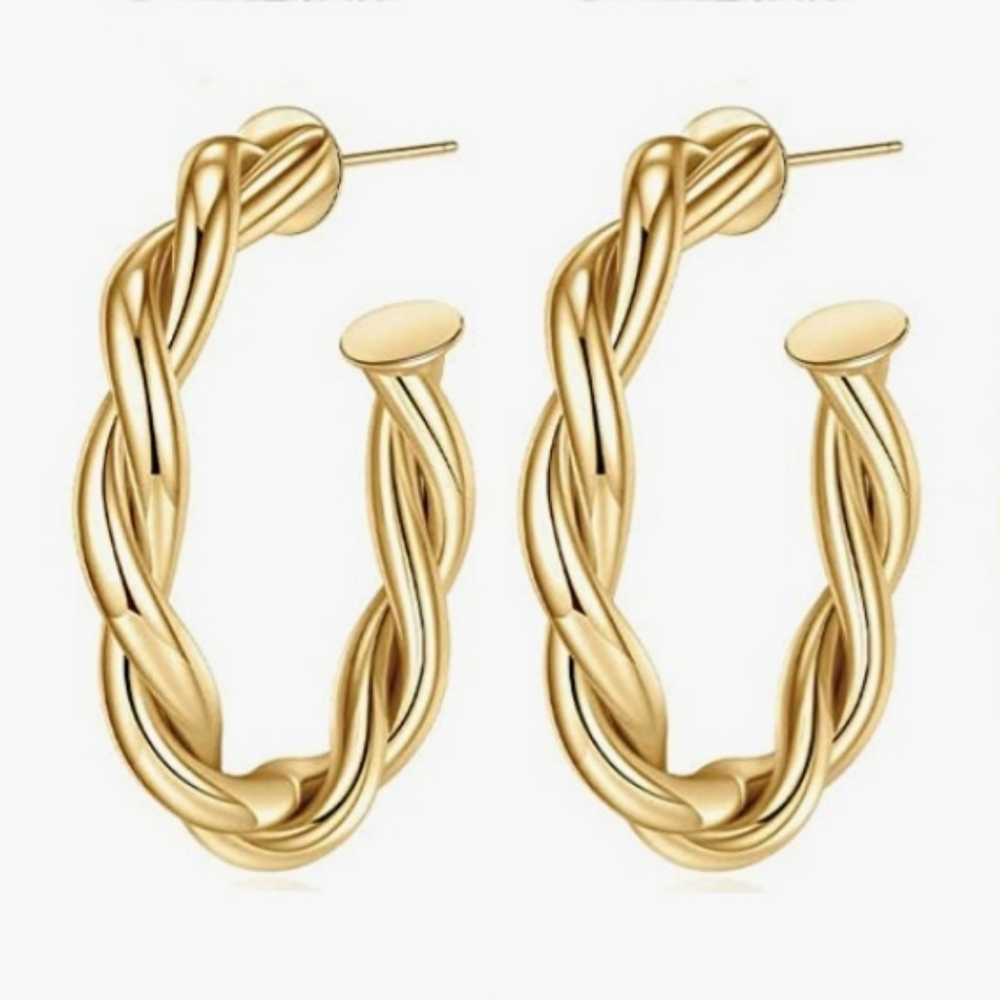 Chunky Gold Twist Hoop Earrings